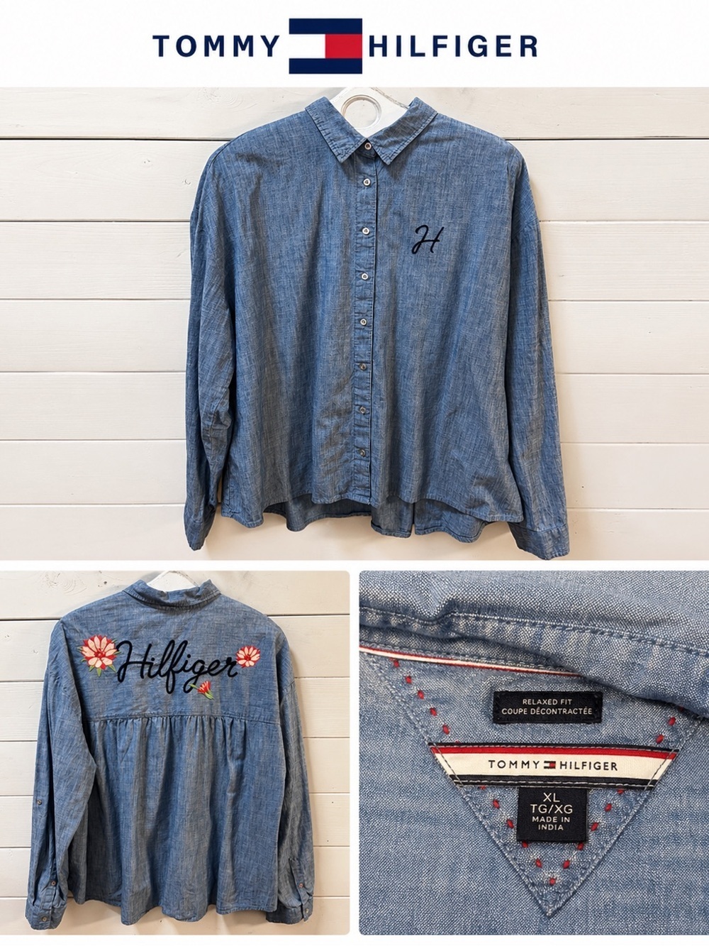 TOMMY HILFIGER Blue Embroidered Shirt XL